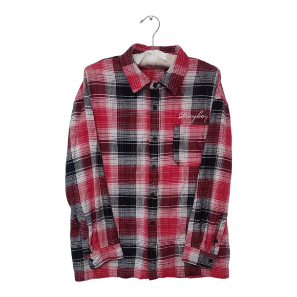 Plaid Flannel Button Down Shirt PLAYBOY By Pac Sun Size S Long Sleeve Overshirt - Picture 1 of 8
